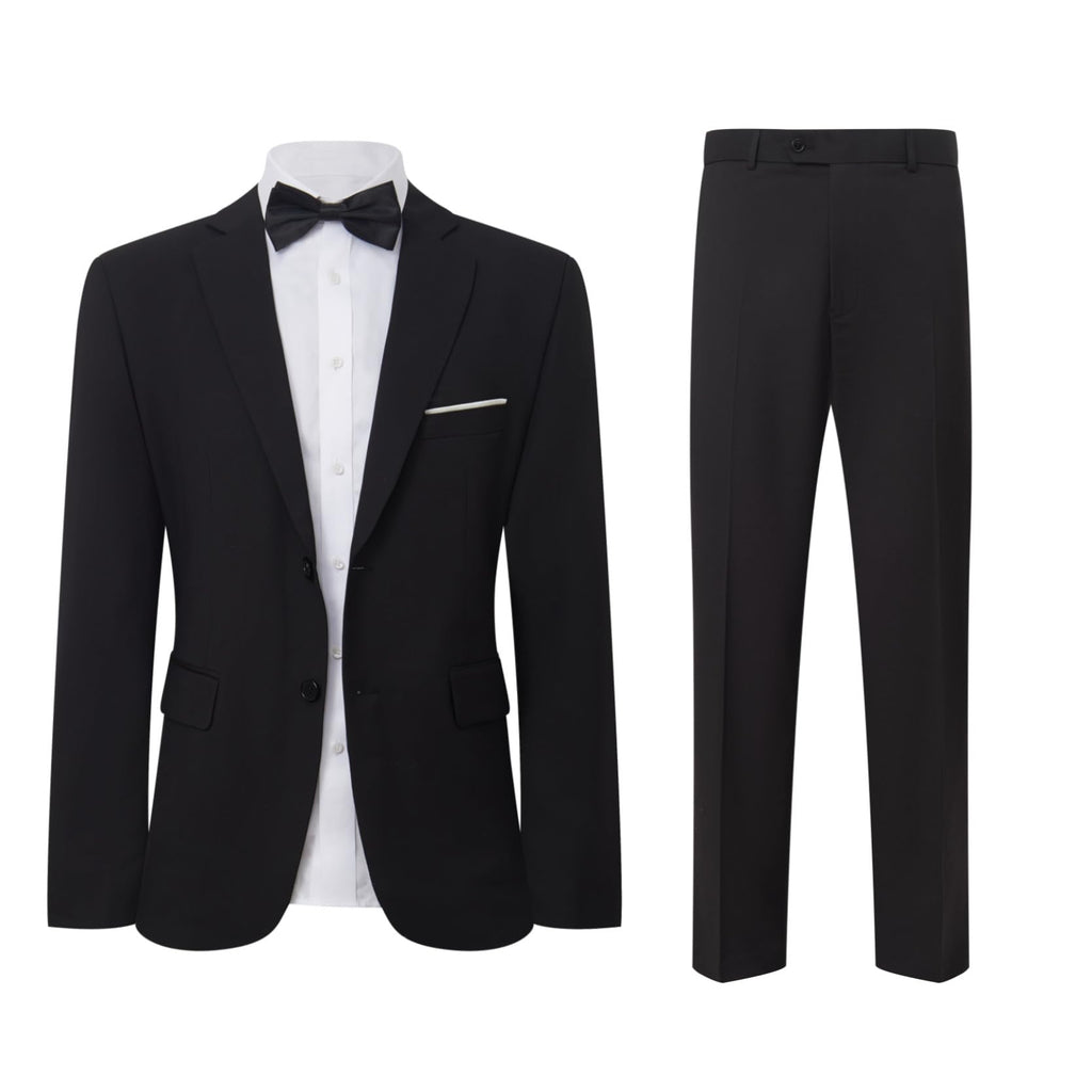 Men's Suit Set 2Pcs Slim Fit Elegant Solid Dress Blazer Pants,Formal Mens Tuxedo Set Single Breasted 2 Button for Business,Weddings,Parties,Proms,Interview,Funeral,Office(QH2501-Black-5-XL)