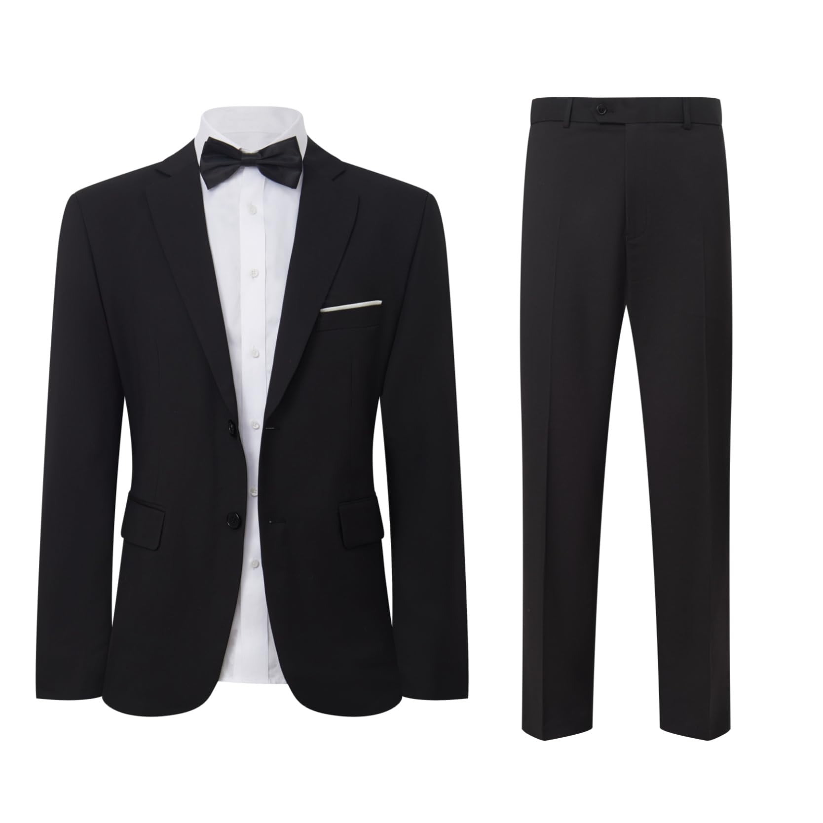 Men's Suit Set 2Pcs Slim Fit Elegant Solid Dress Blazer Pants,Formal Mens Tuxedo Set Single Breasted 2 Button for Business,Weddings,Parties,Proms,Interview,Funeral,Office(QH2501-Black-5-XL)