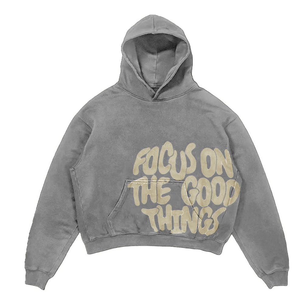 OATSBAS Men's Y2K Letter Print Hoodie Acid Wash Oversize Vintage Hoodies Hip-Hop Baggy Gothic Pullover Sweatshirt (Grey,Medium)