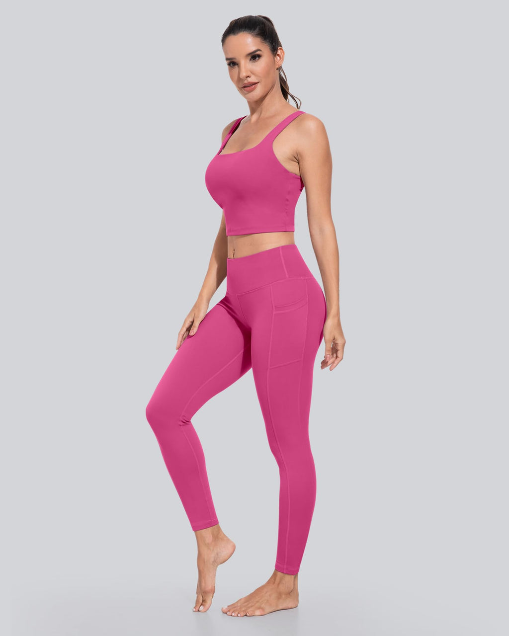 CHRLEISURE Leggings with Pockets for Women, High Waisted Tummy Control Workout Yoga Pants(5 Packs, Blue,Green,Pink,Rose,Violet, M)