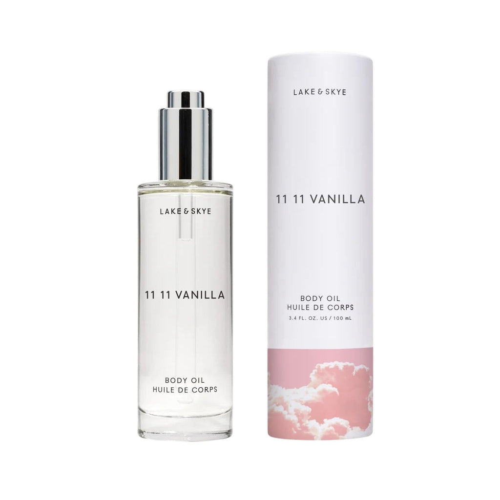 Lake & Skye 11 11 Vanilla Body Oil, 100mL, Subtle Musk & Vanilla Scent, Hydrating All-Over Moisturizer with Almond Oil, Vitamin E, Paraben-Free, Vegan, Nourishes & Softens Dry Skin