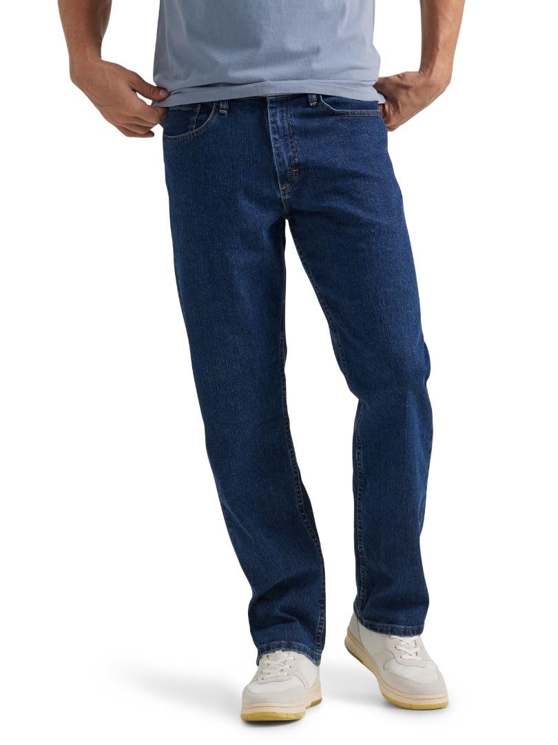 Wrangler Authentics Men's Comfort Flex Waist Relaxed Fit Jean, Dark Stonewash, 42W x 30L
