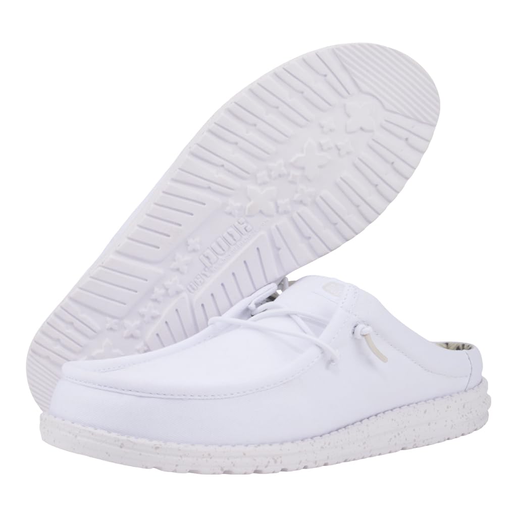 HEYDUDE Men's Wally Slip Stretch Canvas White/White Size 10 | Men's Shoes | Men Slip-on Loafers | Comfortable & Light-Weight