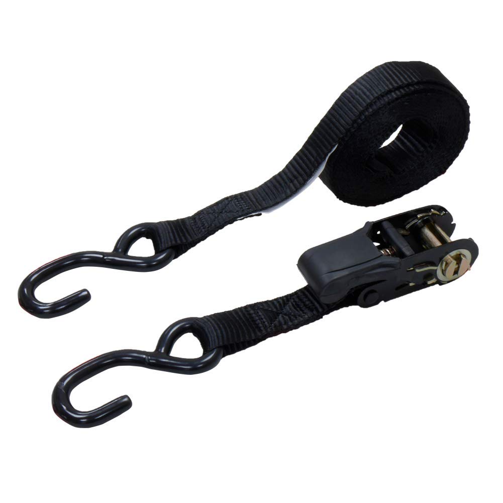 Amazon Basics 1" x 15ft Ratchet Tie Downs, 500 lbs Load Cap, 1500 lbs Break Strength, Black, 12-Pack