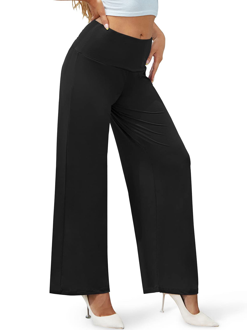 Arolina Women's Stretchy Wide Leg Palazzo Lounge Pants Casual Comfy High Waist Palazzo Pants Black