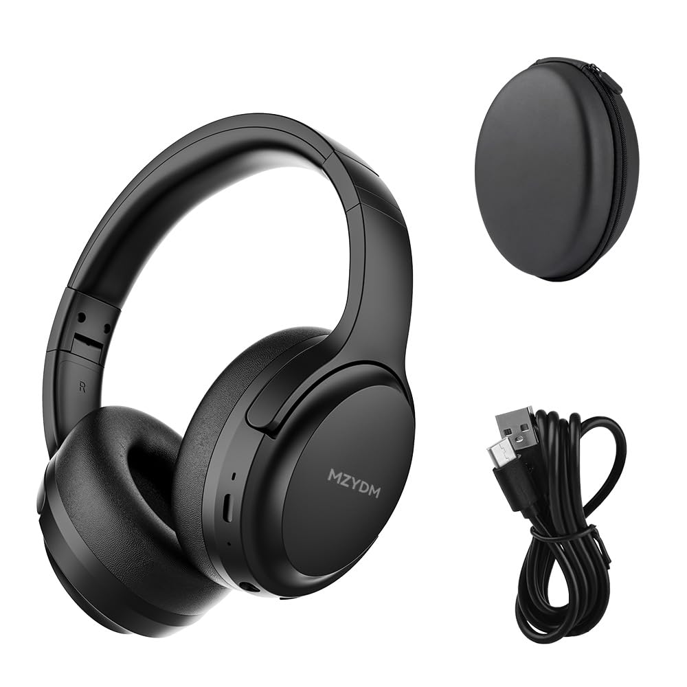 MZYDM Bluetooth Headphones Over Ear, 40 Hours Playtime Wireless Headphones with Microphone,5.3 Bluetooth, HiFi Stereo Foldable Lightweight Headset, for Travel Work Cellphone(Black)