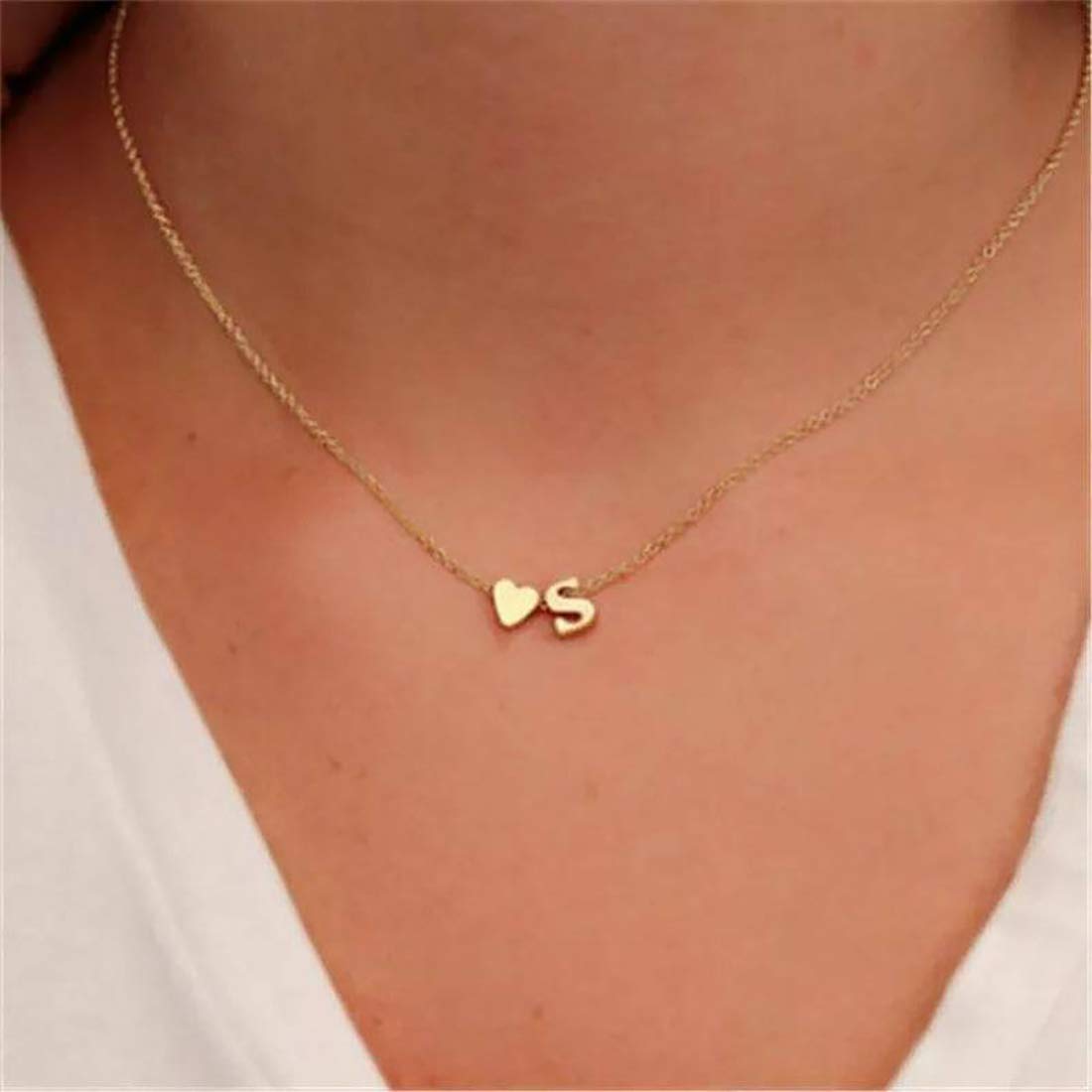 Glimmerst Initial Heart Necklace 18K Gold Plated Stainless Steel Tiny Heart Letter A Necklace Personalized Monogram Name Necklace for Women