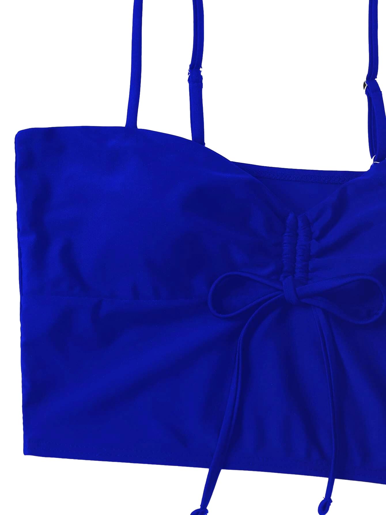 Lilosy Petite High Waisted Tummy Control Drawstring Bikini Set String Swimsuit Cami Top and Tie Side Shorts 2 Piece Women Bathing Suit Royal Blue X-Small