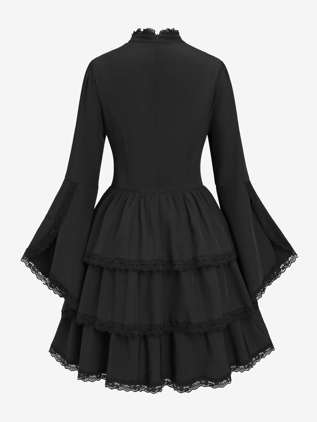 ROSE GAL Womens Plus Size Victorian Gothic Lace-up Layered Lace Trim Cutout Trumpet Sleeves Knee Length Dress(Black_1/1X)