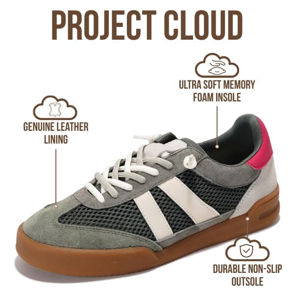 Project Cloud Genuine Leather Casual Sneakers for Women - Memory Foam Insoles Lace-Up Womens Shoes & Lightweight Women's Fashion Sneakers - Non-Slip Shoes for Women Footwear(Verdy,OLIVESU,9)