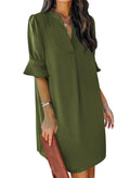 QACOHU Dresses for Women 2025 V-Neck Short Sleeve Summer Mini Casual Shift Tunic Dress Green L