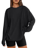 Trendy Queen Womens Spring Tops Oversized Long Sleeve T Shirts 2026 Basic Tee Fall Casual Workout Y2K Clothes Black M