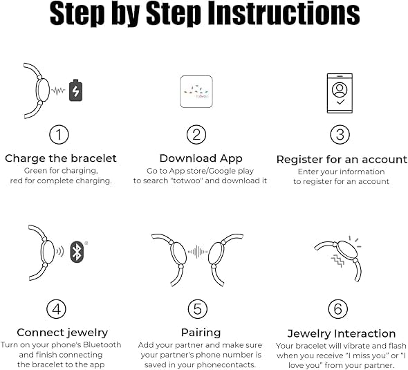 TOTWOO Touch Bracelets for Couples, Vibration & Light up for Love Couples Long Distance Relationship Gifts for Girlfriend Bluetooth Pairing Jewelry