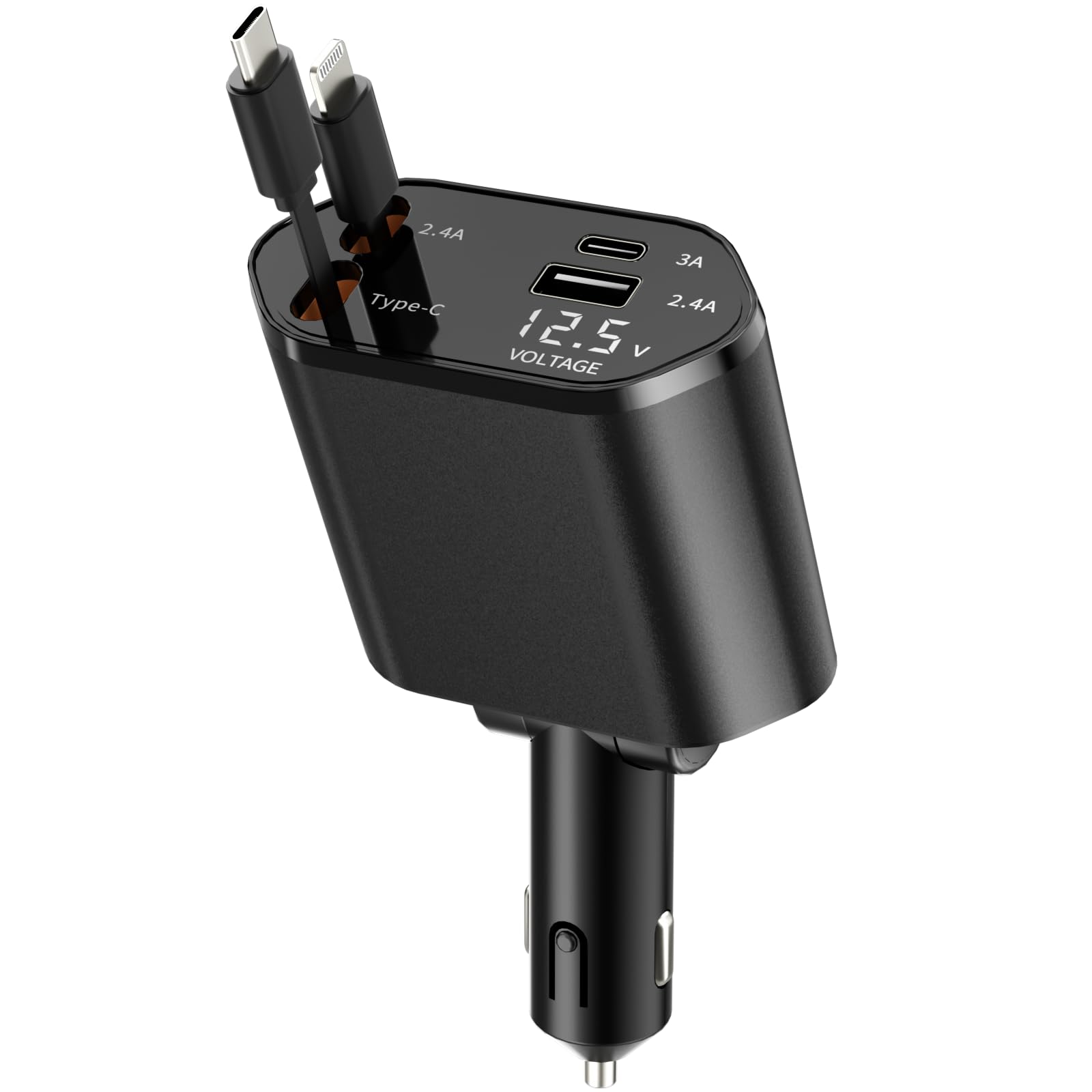 BERTHALESS Retractable Car Charger, 4 in 1 Fast Charging with USB-C & USB-A, Compatible with iPhone 17/16/15/14/13/12/11,Galaxy,Pixel,Samsung, Anniversary Birthday Gifts for Men Women,Black