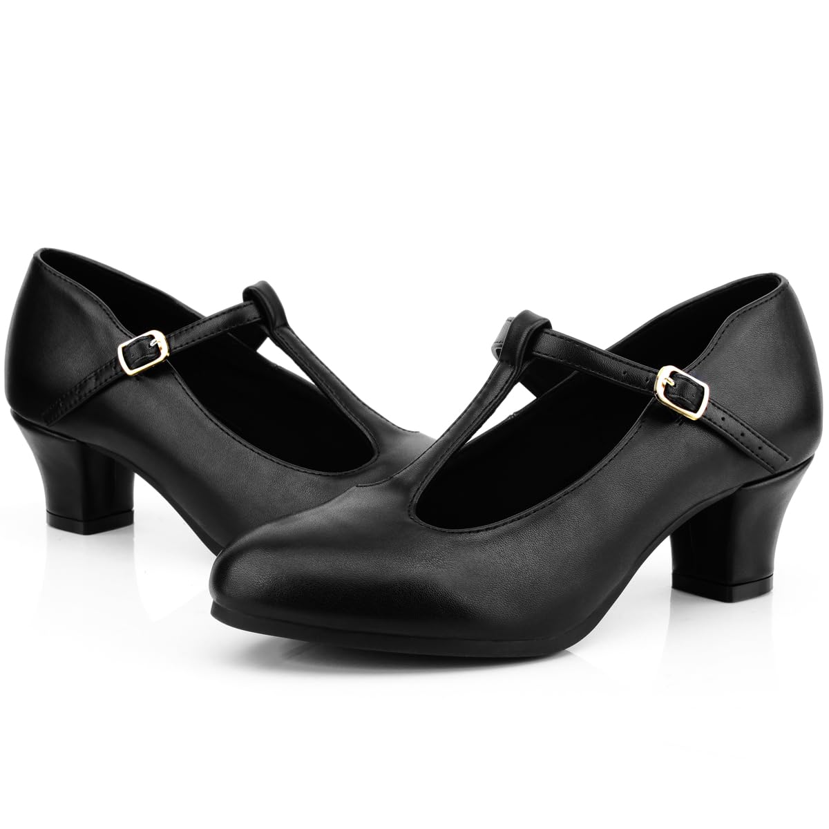 Bokimd Women's Character Shoes Non-Slip Latin Salsa Ballroom Dance Heels T-Strap Wedding Pumps (10.5 / Black)