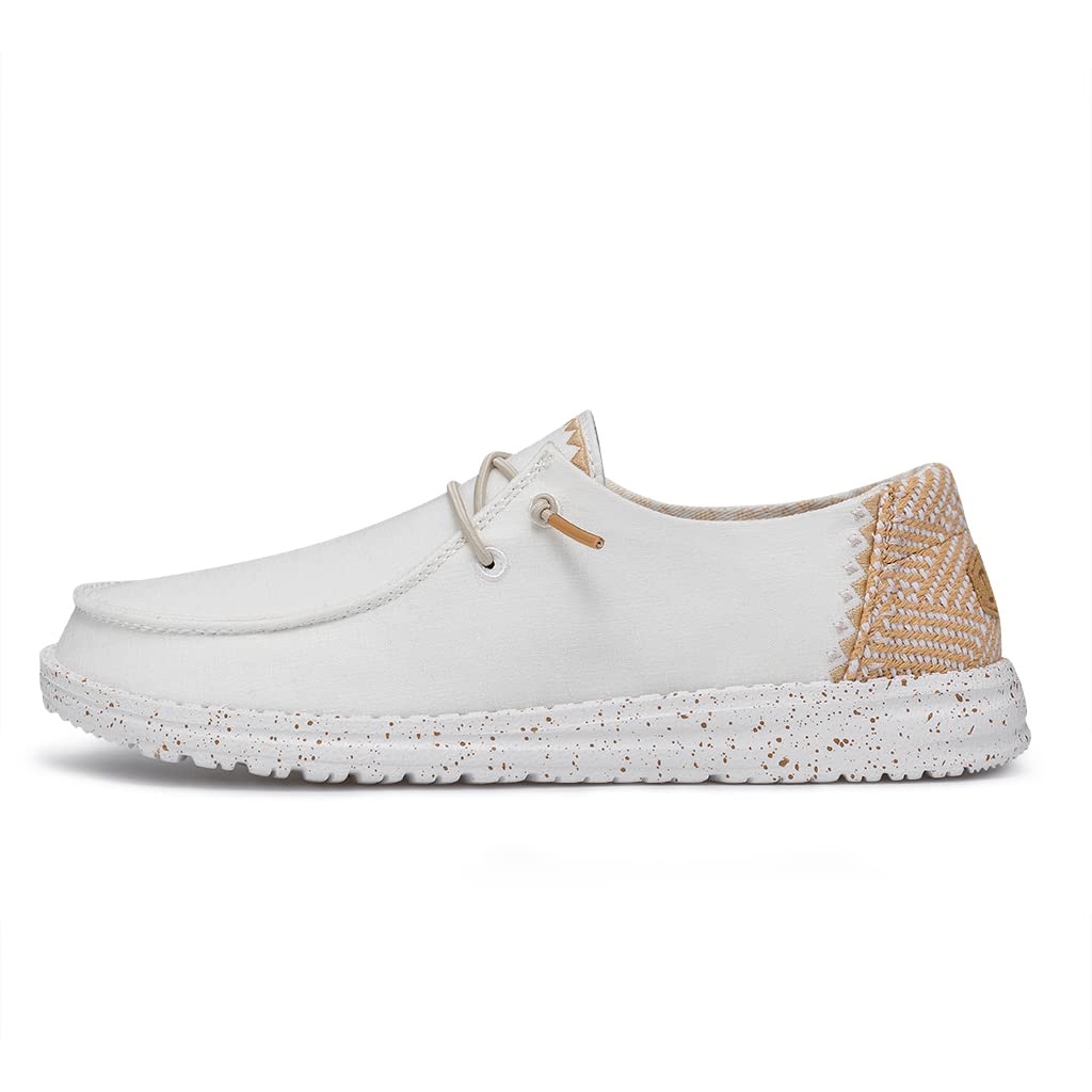 HEYDUDE Women's Wendy Chambray White Sand Size 8 | Women’s Shoes | Women’s Lace Up Loafers | Comfortable & Light-Weight