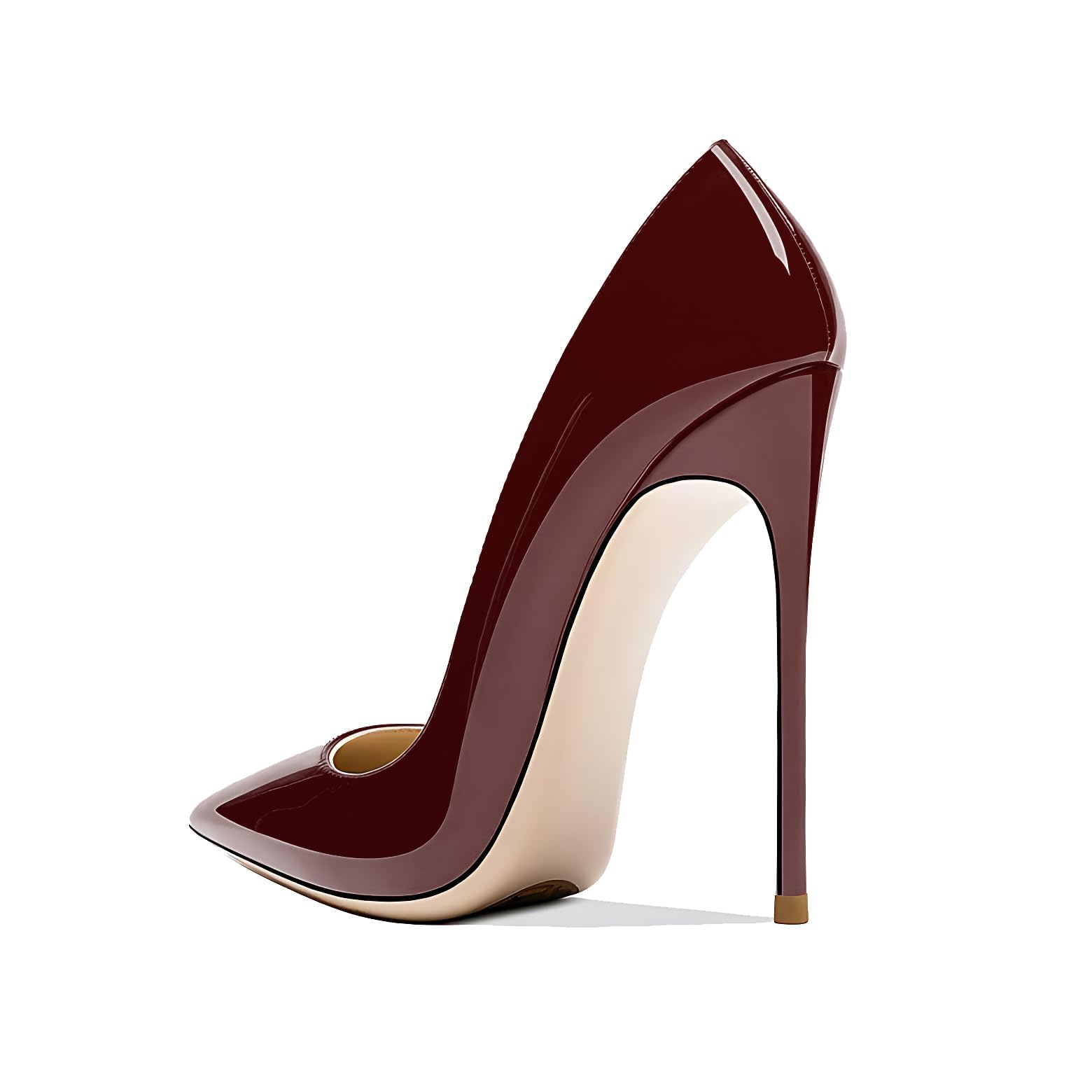 Qunvngutui Women's Pointed Toe Shallow Stiletto Heels 4.7 Inch Pumps Wedding Party Banquet Shoes Wine Red Patent Leather US5