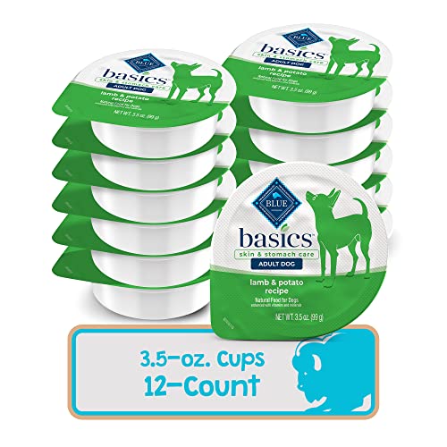 Blue Buffalo Basics Adult Small Breed Grain-Free Wet Dog Food for Skin & Stomach Care, Limited Ingredient Diet, Lamb Recipe, 3.5-oz. Cups (12 Count)