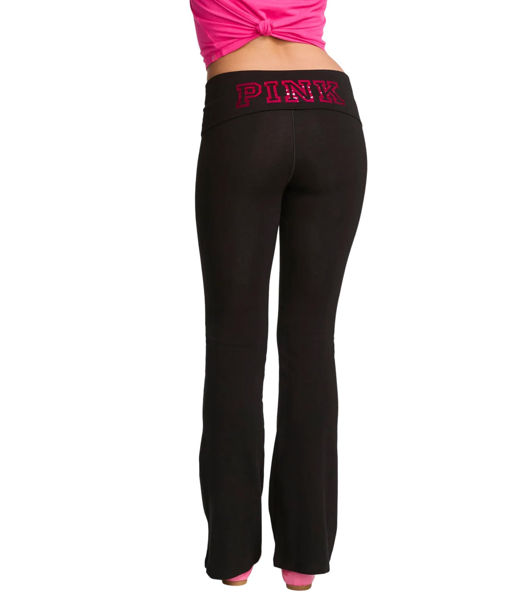 Victoria's Secret Pink | Elle All-Day Cotton™ Foldover Flare Leggings, Pure Black, M