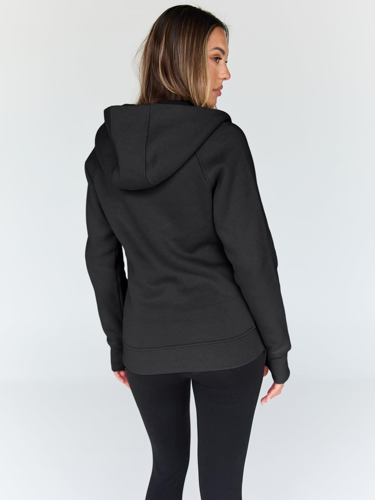 Trendy Queen Women's Full Zip Up Hoodie - Fitted Long Sleeve Sweatshirts for Fall and Winter Black M