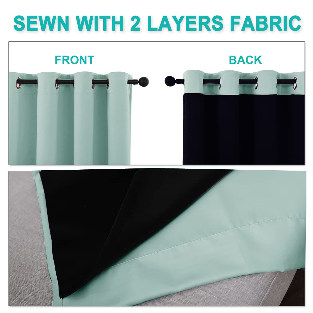 NICETOWN Aqua Blue 100% Blackout Lined Curtains, 2 Thick Layers Completely Blackout Window Treatment Panels Thermal Insulated Drapes for Kitchen (1 Pair, 42" Width x 63" Length Each Panel)