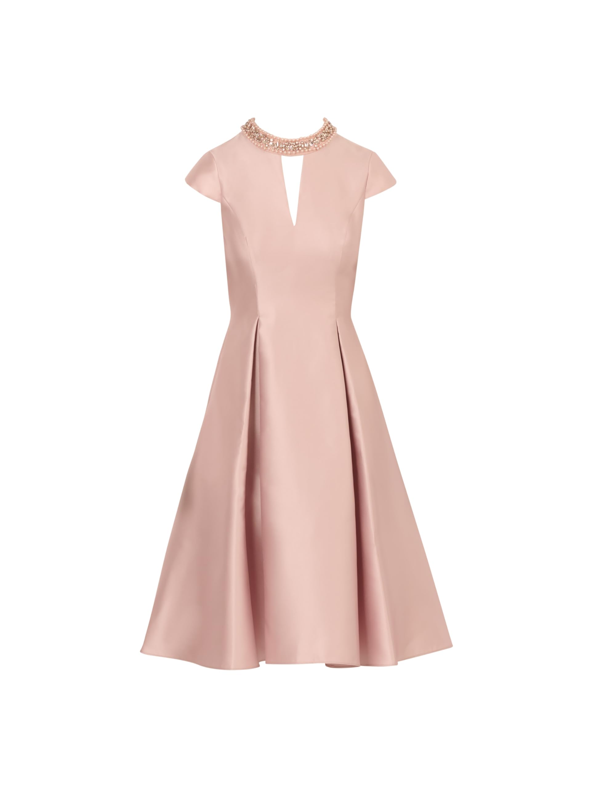 Adrianna Papell Women's Keyhole Mikado Midi Dress | Formal Cocktail Dress with Embellished Collar & Pleated Midi Skirt