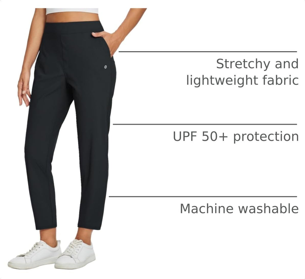 baleaf Women's Travel Pants Lightweight Stretch with Zip Pockets Black M