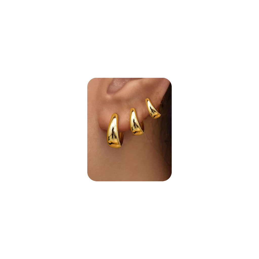 3Pairs Gold Hoop Earrings Set for Women Trendy Chunky Huggie Dainty Earring Jewelry for Women Teens (Gold - 3 Pairs)