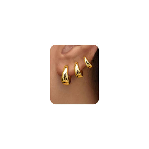3Pairs Gold Hoop Earrings Set for Women Trendy Chunky Huggie Dainty Earring Jewelry for Women Teens (Gold - 3 Pairs)