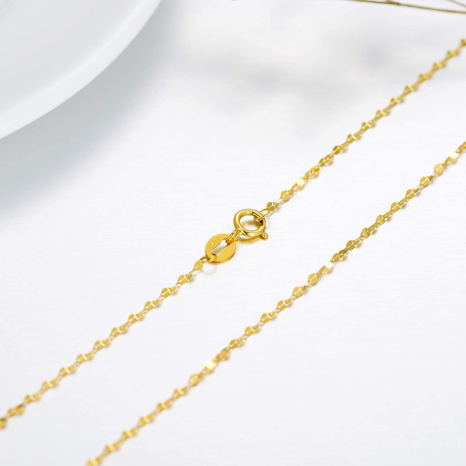 SISGEM 10K Solid Gold Mirror Chain Necklace, 1.8MM Real Yellow Gold Italian Mirror Link Chain Necklace Jewelry Gift for Women 22" (22 Inches)