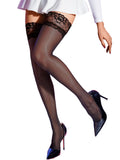 EHSUYAB Women Floral Lace Top Thigh High Stockings, Sexy Shiny Tights Sheer Pantyhose Fits 0-6, Festival Holiday Date Outfits Black-Black Flower