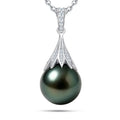 Natural Tahitian Black Pearl Necklace 10-11mm - Christmas Gift for Women Wife, Mom, daughter, Jewelry Gifts for Wedding Anniversary Birthday, Seawater Pearl with Sterling Silver Moissanite Pendant