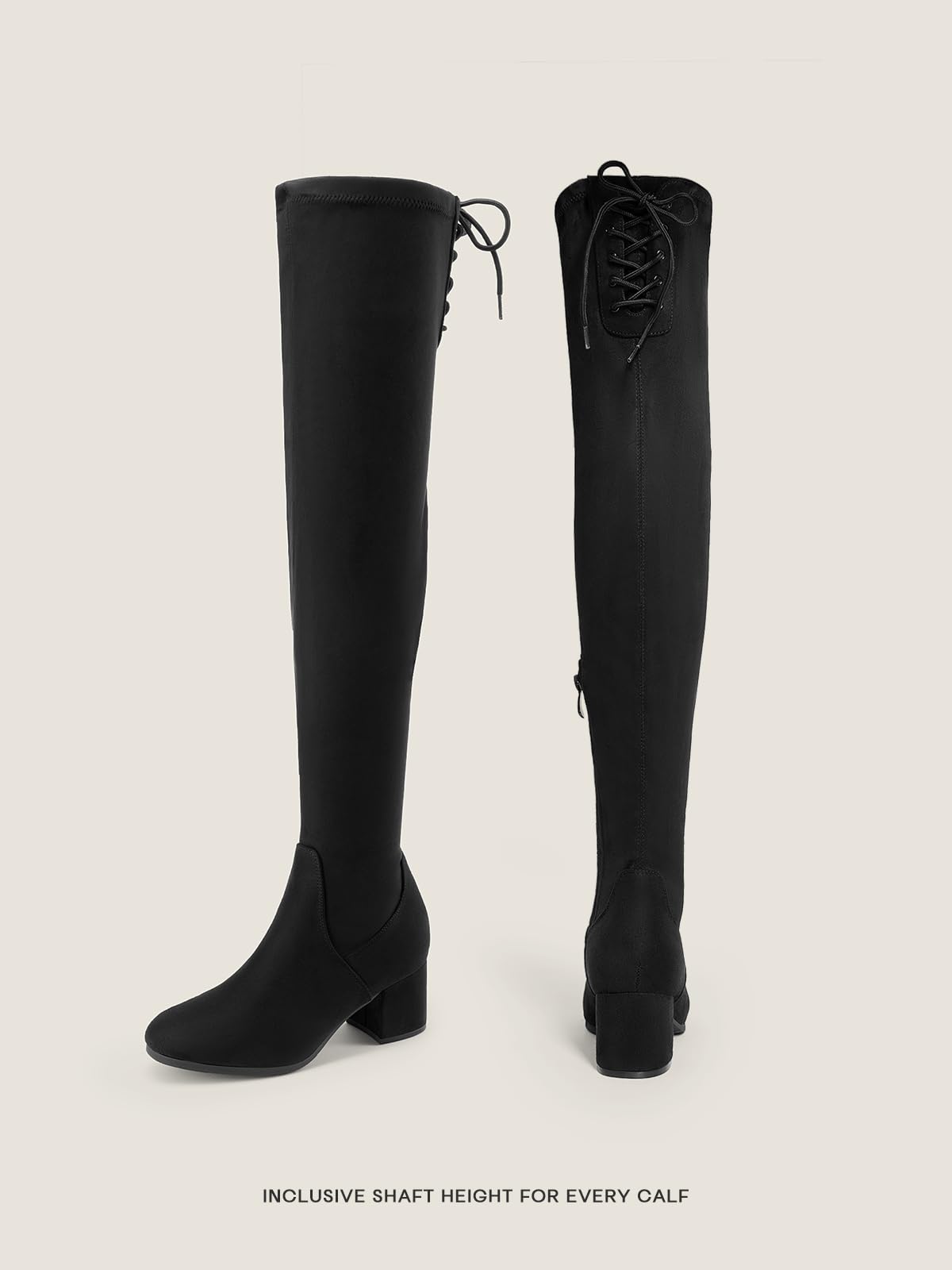 DREAM PAIRS Women's Laurence Over The Knee Thigh High Chunky Heel Boots Long Stretch Sexy Fall Boots,Size 7.5,Black,LAURENCE