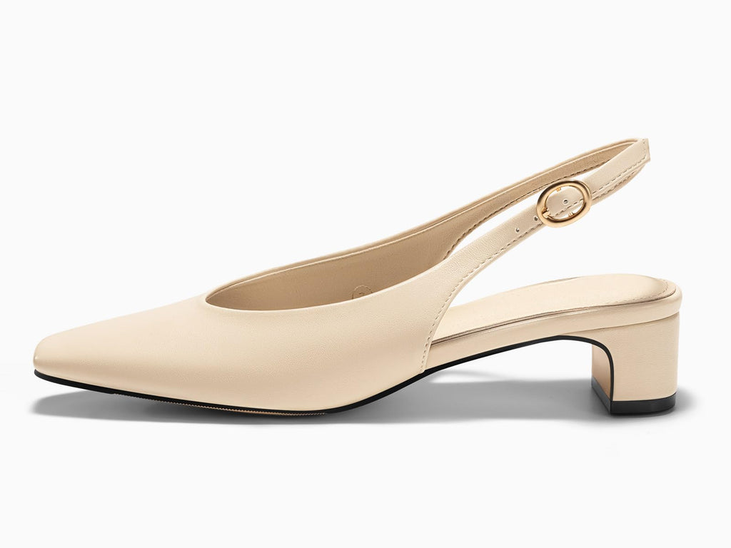 Coutgo Womens Chunky Low Heels Slingback Pumps Closed Square-Pointed Toe Work Office Dress Shoes, Apricot, Size 6