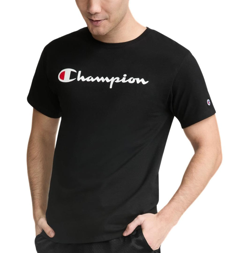 Champion Mens T-Shirt, Cotton Midweight Crewneck Tee,t-Shirt for Men(reg. Or Big & Tall), Black Script, 4X-Large Big US