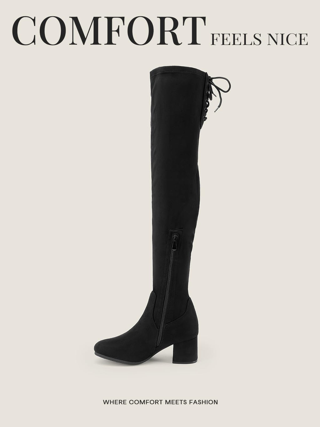DREAM PAIRS Women's Laurence Over The Knee Thigh High Chunky Heel Boots Long Stretch Sexy Fall Boots,Size 7.5,Black,LAURENCE