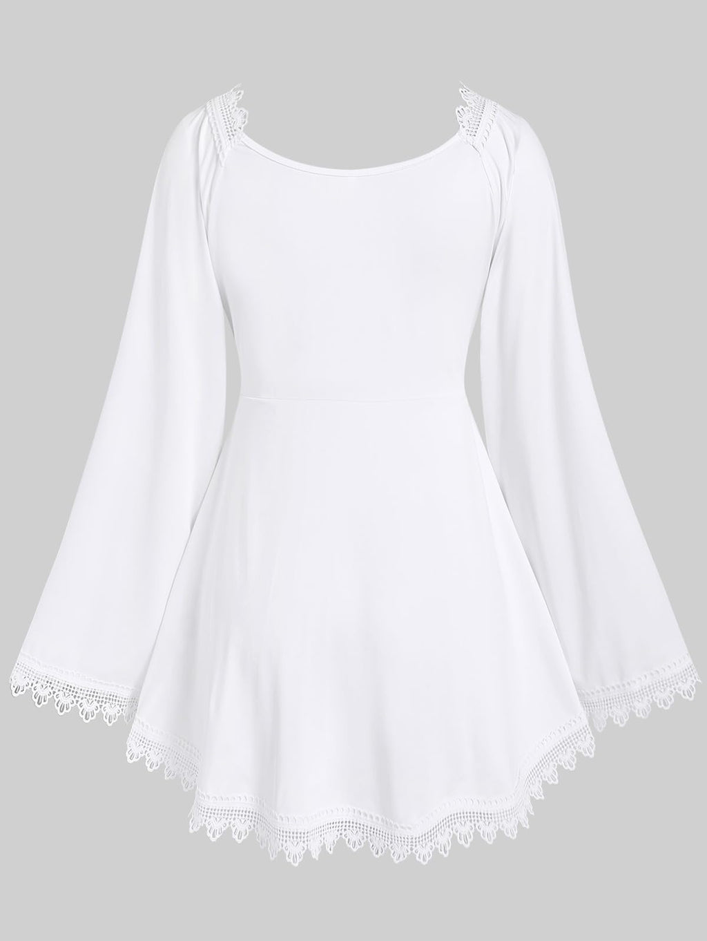 ROSE GAL Women Plus Size Renaissance Peasant Blouses Lace Trim Hollow Out Cinched Bell Trumpet Sleeves Pirate Costume Top Medieval Victorian Costume(White_1/1X)