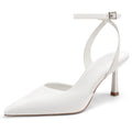 Athlefit Women's Closed Pointed Toe 3 Inch High Heels Ankle Strap Stiletto Heel Wedding Party Dress Pumps Shoes, White Size 9.5,SAPU2602W