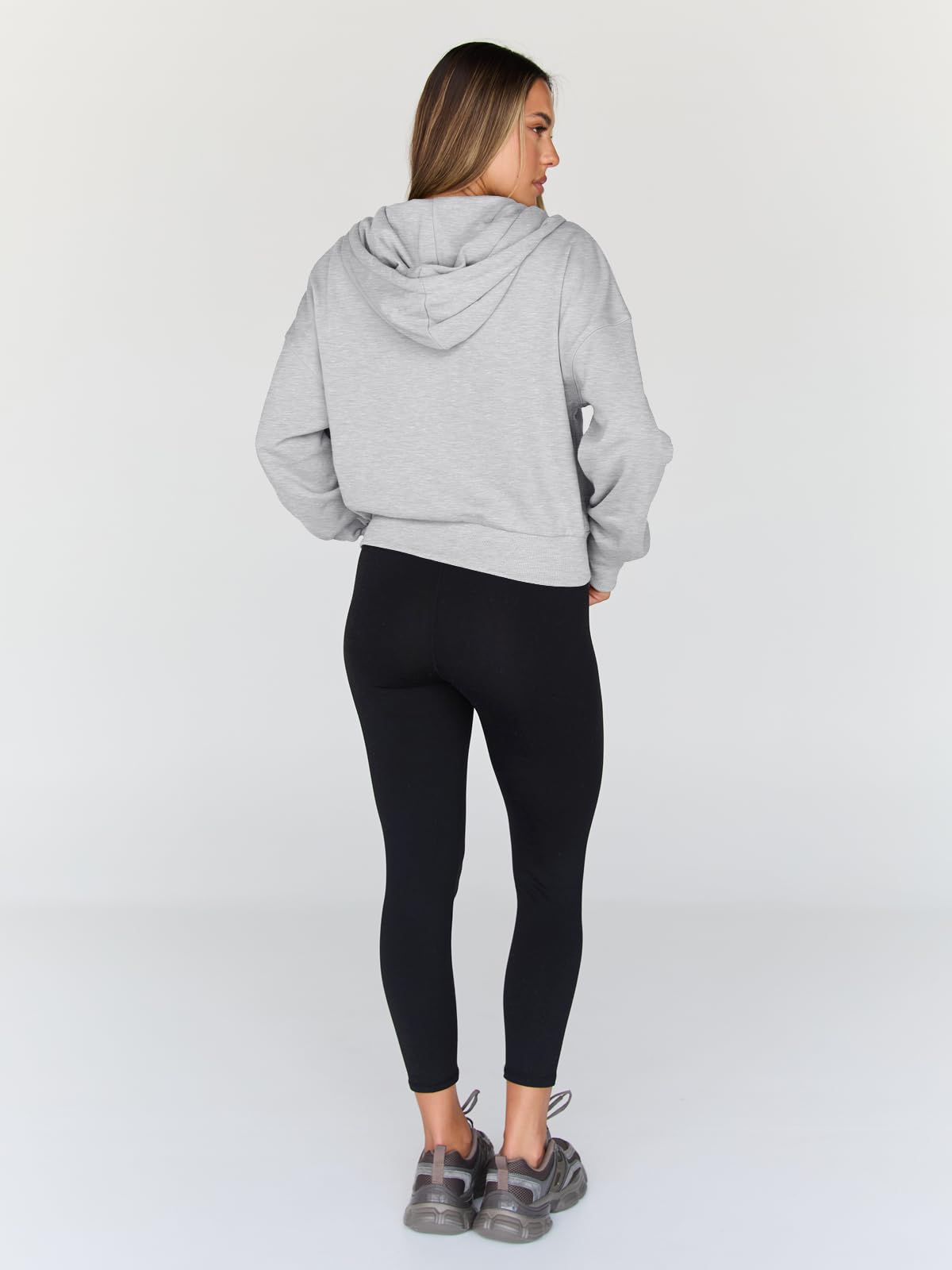 Trendy Queen Hoodies for Women Full Zip Up Cropped Sweatshirts Jackets Casual Comfy Gym Tops Fall Outfits Winter Clothes 2026 Cute Y2k Fleece Sweaters Teen Girls Pullover Grey M