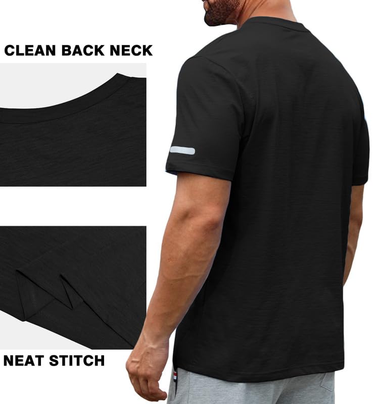 JVVOO Mens Casual T Shirt Quick Dry Moisture Wicking Muscle Fit Shirt Gym Workout Athletic Tee Shirts Big & Tall Black 4XL