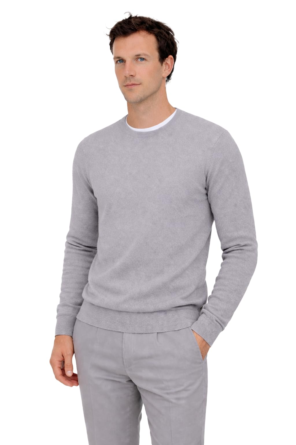 State Cashmere Men's Essential Crewneck Sweater 100% Pure Cashmere Classic Long Sleeve Pullover (Pale Charcoal, Large)