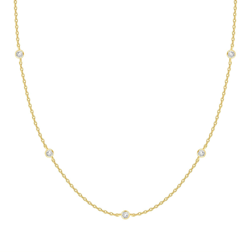 PAVOI 14K Yellow Gold Plated Station Chain Necklaces for Women - Dainty Simulated Diamond Necklace - Layering Cubic Zirconia Chain