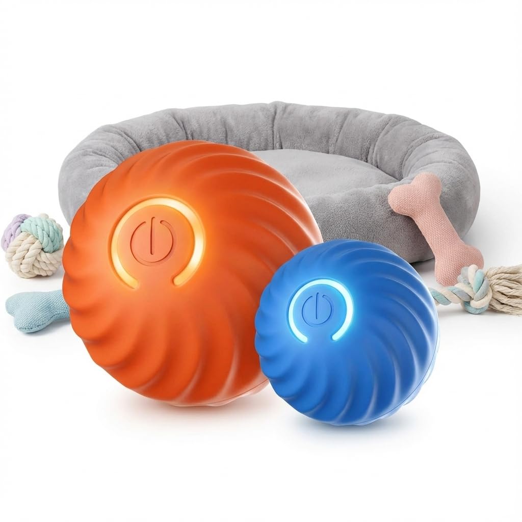 ExpandAK USB Rechargeable Smart Dog Toy Ball – Interactive Rolling Pet Exercise Ball with LED Lights, Automatic Motion, Durable ABS Build for Dogs and Puppies - 1 Piece