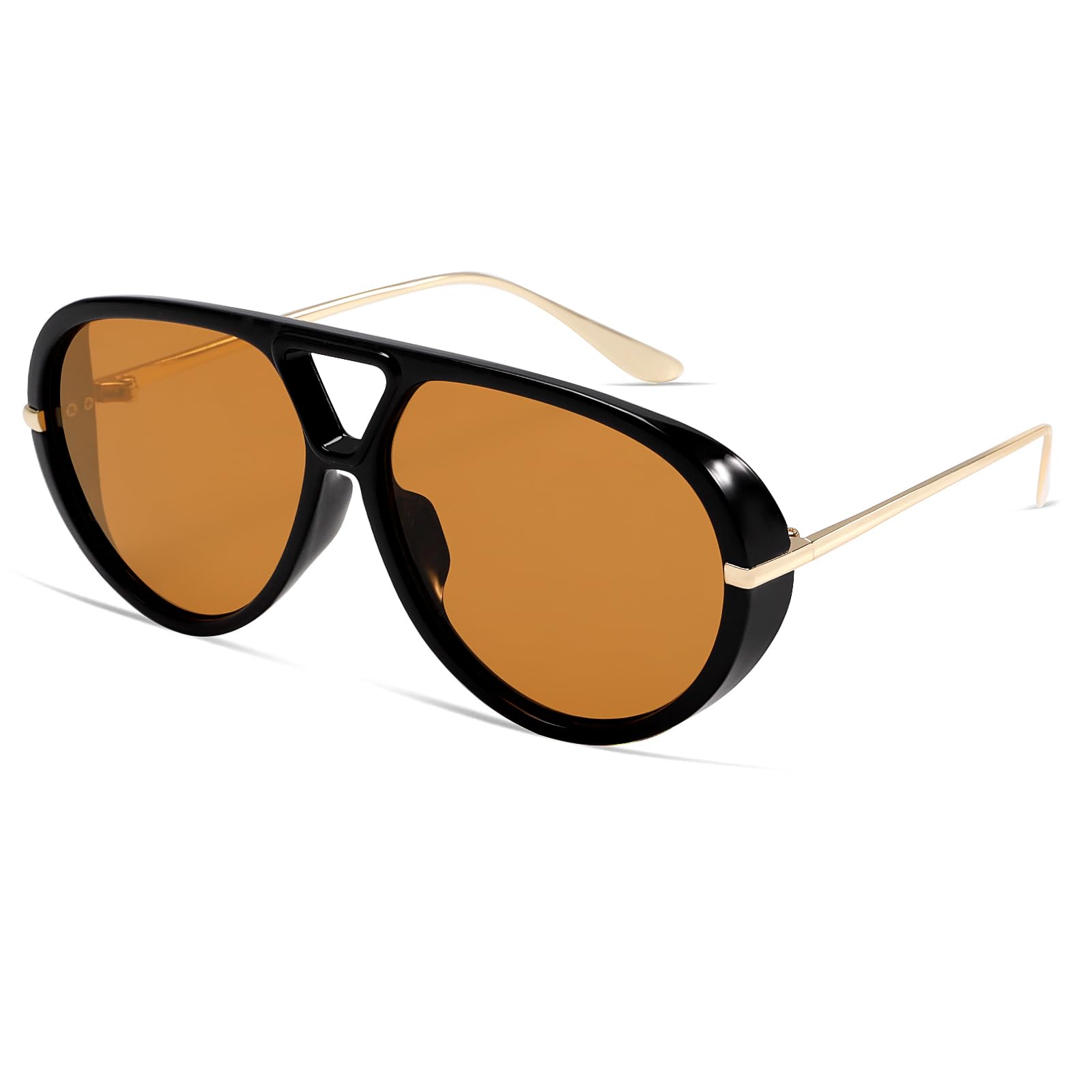 GUVIVI Retro Gold Aviator Sunglasses for Women Men, 2026 Metal Oversized 70s Aviators Black Sun Glasses