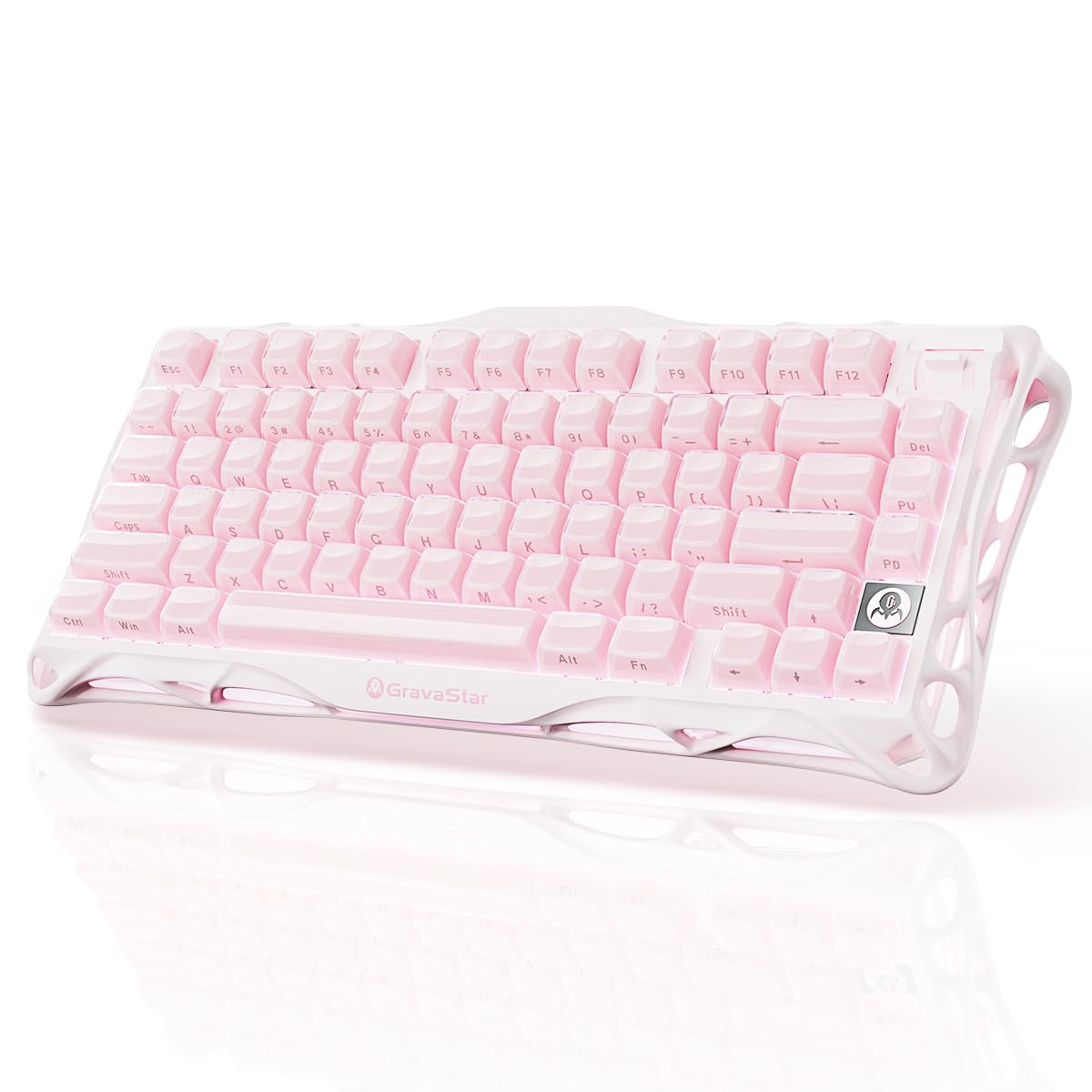 GravaStar Mercury K1 75% Pink Wireless Keyboard, Aluminum Alloy Exoskeleton Design Mechanical Gaming Keyboard, Gasket Hot-Swap Socket, Linear Switches, RGB Backlit