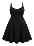 WDIRARA Women's Plus Size Spaghetti Strap Sleeveless Flared Hem A Line Cami Dress Black 4XL