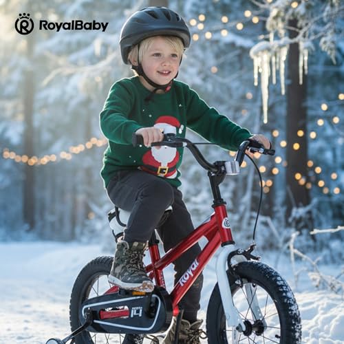 RoyalBaby Freestyle Kids Bike 14 Inch Childrens Bicycle with Training Wheels Toddlers Boys Girls Beginners Ages 3-5 Years, Red