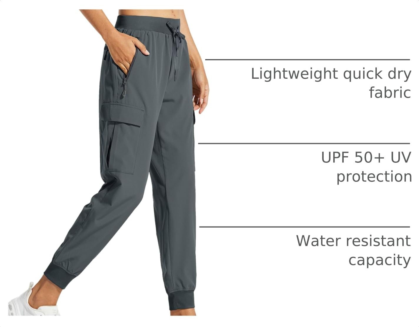 Libin Women's Hiking Cargo Pants Quick Dry Joggers Travel, Steel Gray L