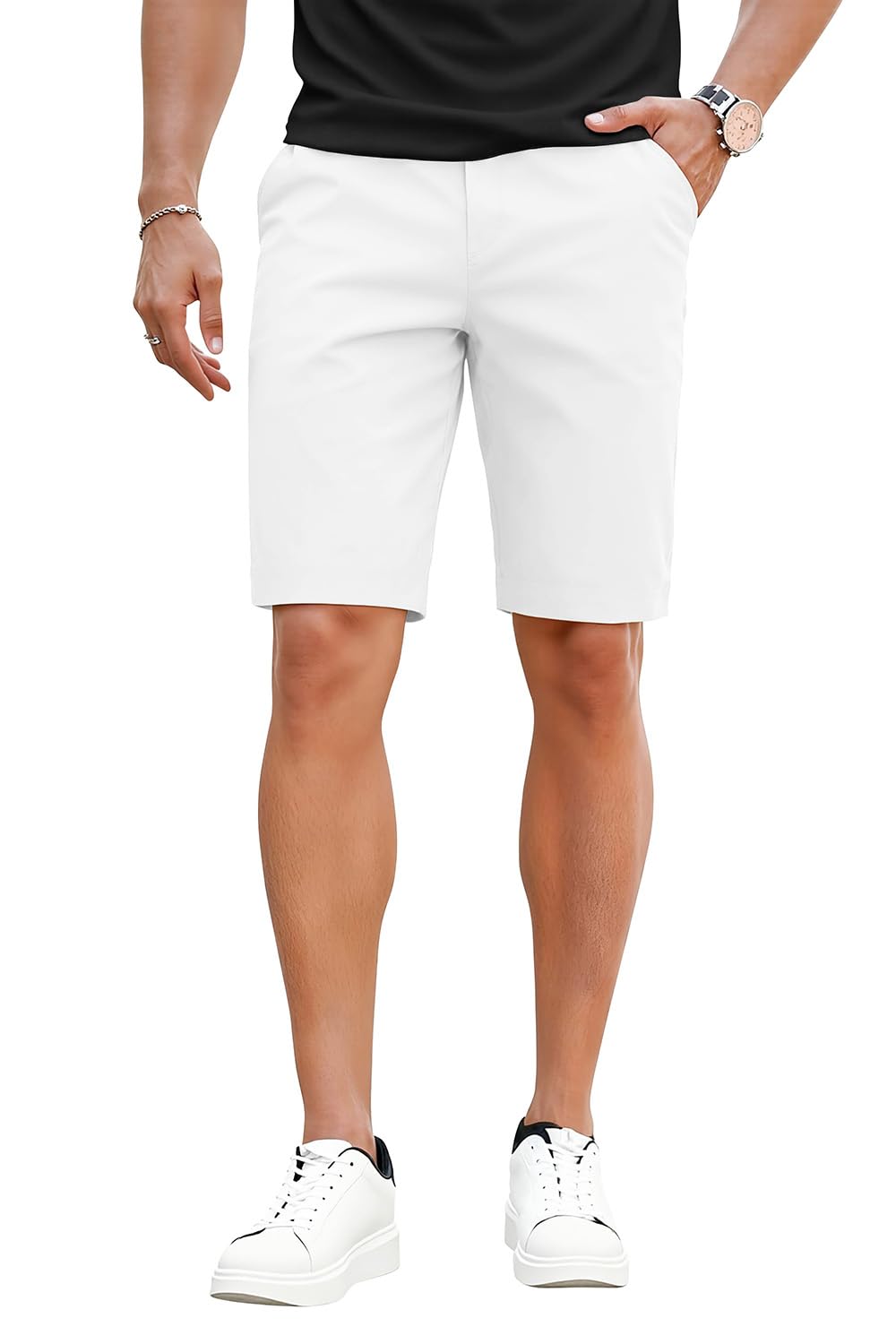 GINGTTO Mens Slim Fit Shorts 9 inch Inseam White Chinos Mens Casual Shorts Skinny Tapered Leg 32