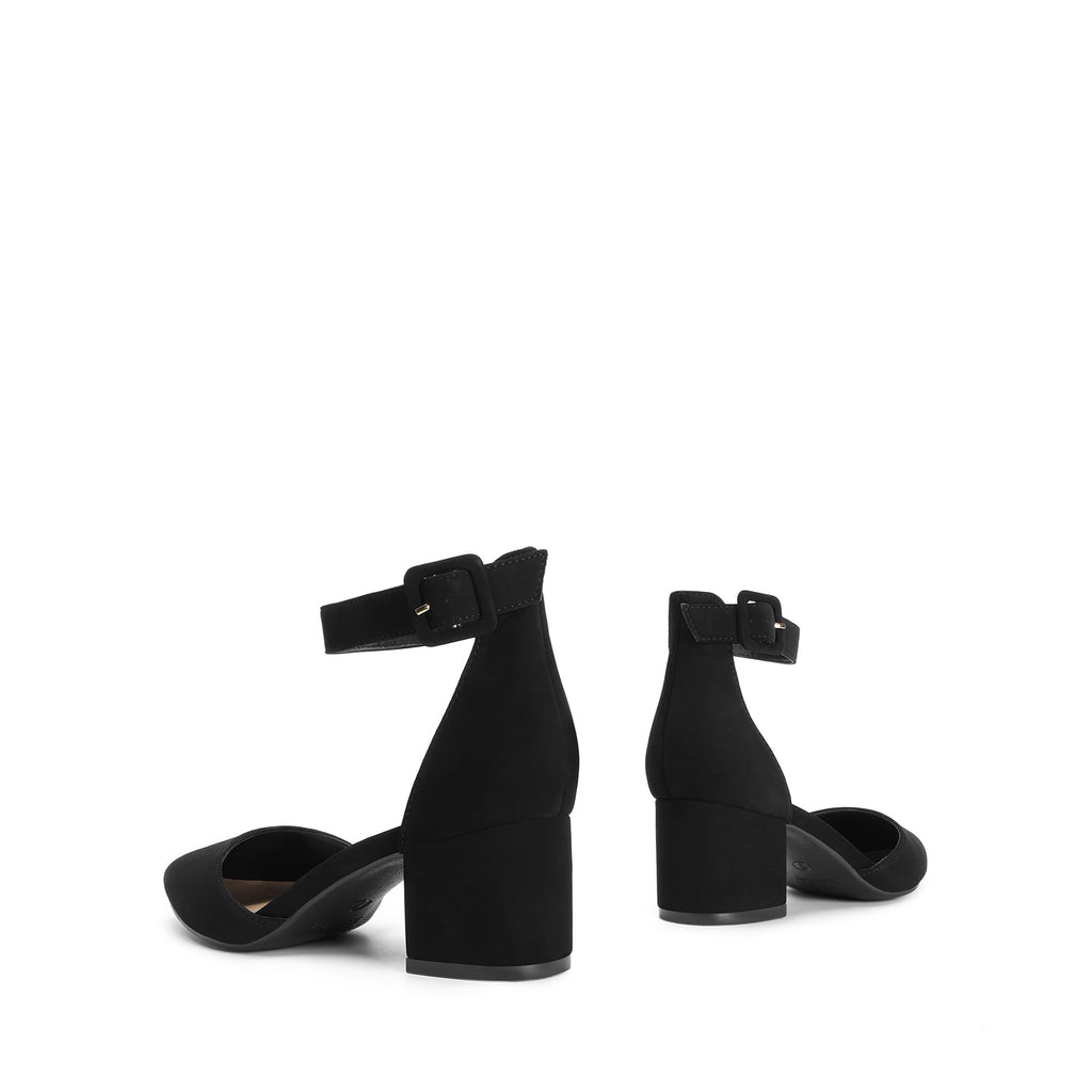 DREAM PAIRS ANNEE Pointed Toe Low Chunky Heels Pump Shoes,Size 7.5,Black/Nubuck,ANNEE